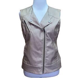 Sanctuary Faux Leather Zip Up Beige Mel Moto Vest Size Small